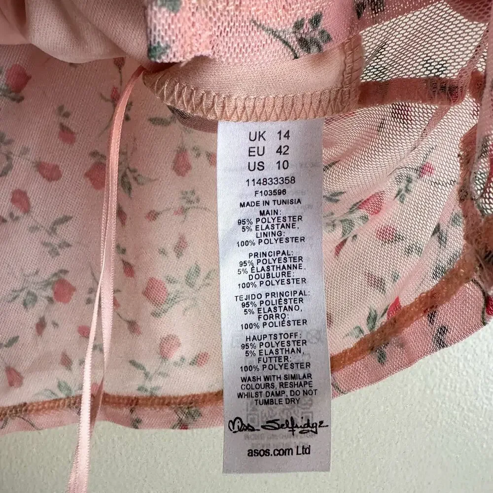 Miss Selfridge Pink + Red Rose Print Sheer Crop Tank Top Size 10 NWT Festival
